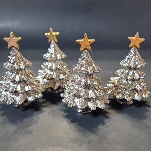 Vintage Holiday Pinetree Placecard Holder Silver Plated Pewter
